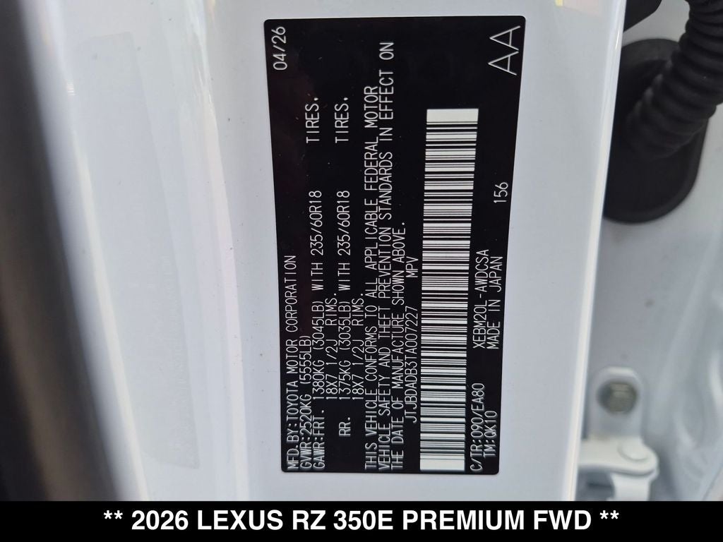 2026 Lexus RZ 350e PREMIUM