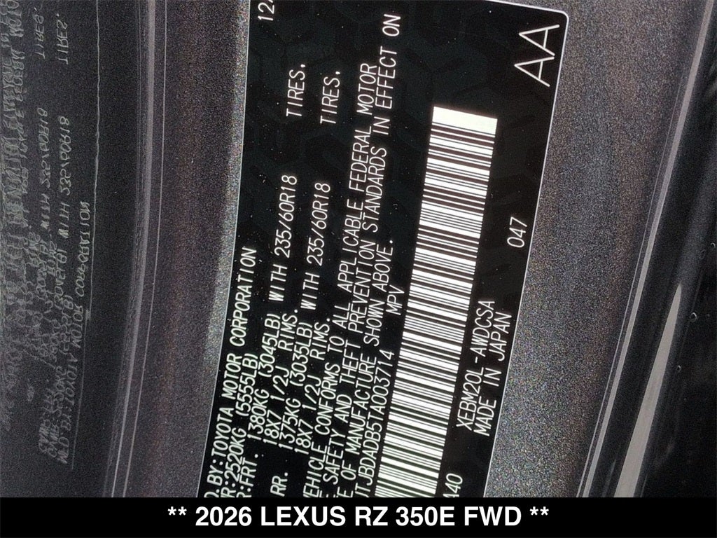 2026 Lexus RZ 350e
