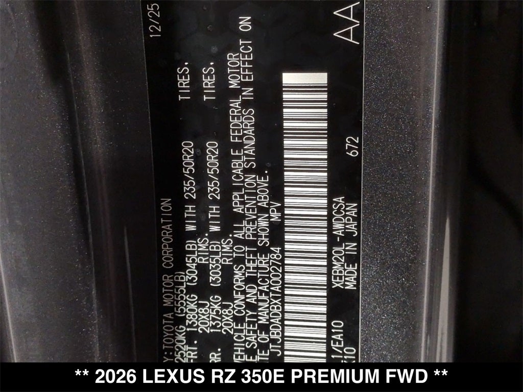2026 Lexus RZ 350e PREMIUM