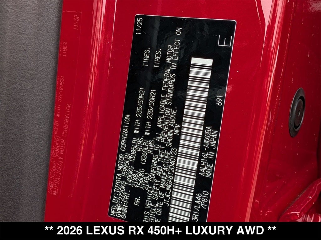 2026 Lexus RX PLUG-IN HYBRID ELECTRIC VEHICLE RX 450h+ LUXURY AWD