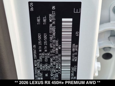 2026 Lexus RX PLUG-IN HYBRID ELECTRIC VEHICLE RX 450h+ PREMIUM AWD