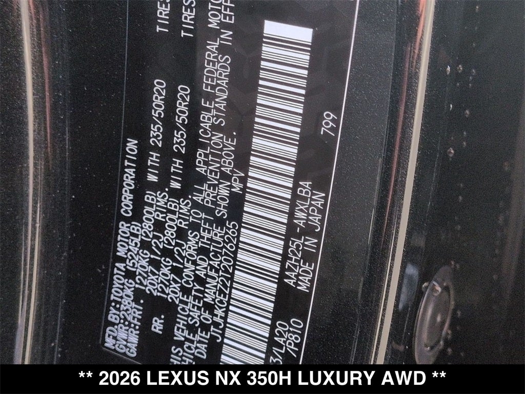 2026 Lexus NX HYBRID NX 350h LUXURY AWD