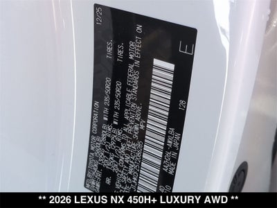 2026 Lexus NX PLUG-IN HYBRID ELECTRIC VEHICLE NX 450h+ LUXURY AWD