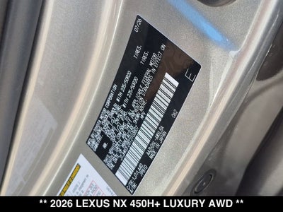 2026 Lexus NX PLUG-IN HYBRID ELECTRIC VEHICLE NX 450h+ LUXURY AWD