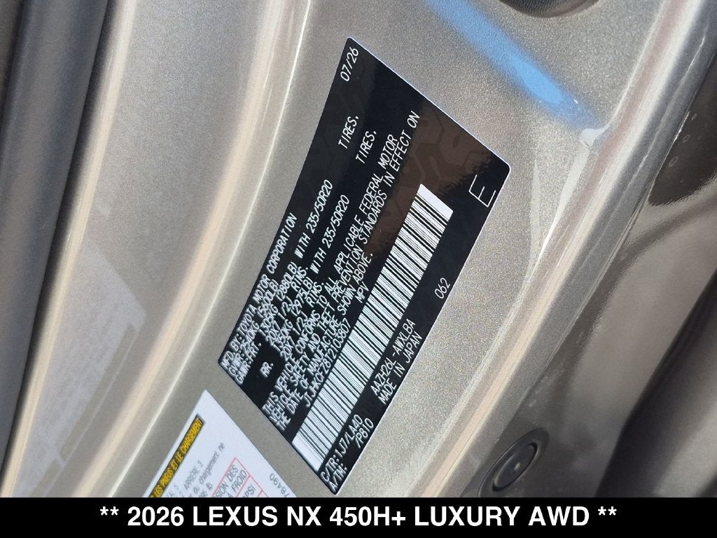 2026 Lexus NX PLUG-IN HYBRID ELECTRIC VEHICLE NX 450h+ LUXURY AWD