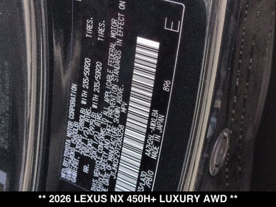 2026 Lexus NX PLUG-IN HYBRID ELECTRIC VEHICLE NX 450h+ LUXURY AWD