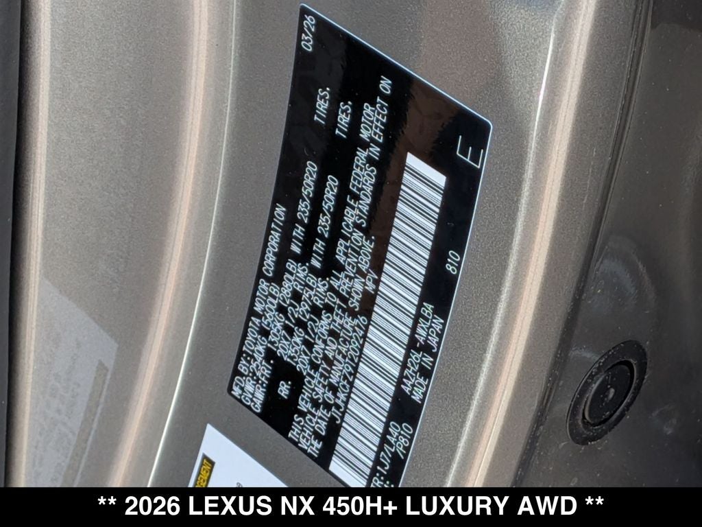 2026 Lexus NX PLUG-IN HYBRID ELECTRIC VEHICLE NX 450h+ LUXURY AWD