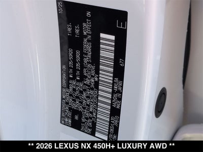 2026 Lexus NX PLUG-IN HYBRID ELECTRIC VEHICLE NX 450h+ LUXURY AWD