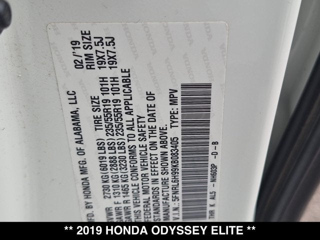 2019 Honda Odyssey Elite