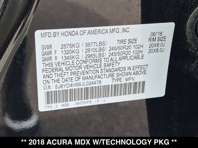 2018 Acura MDX w/Technology Pkg