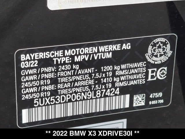 2022 BMW X3 xDrive30i