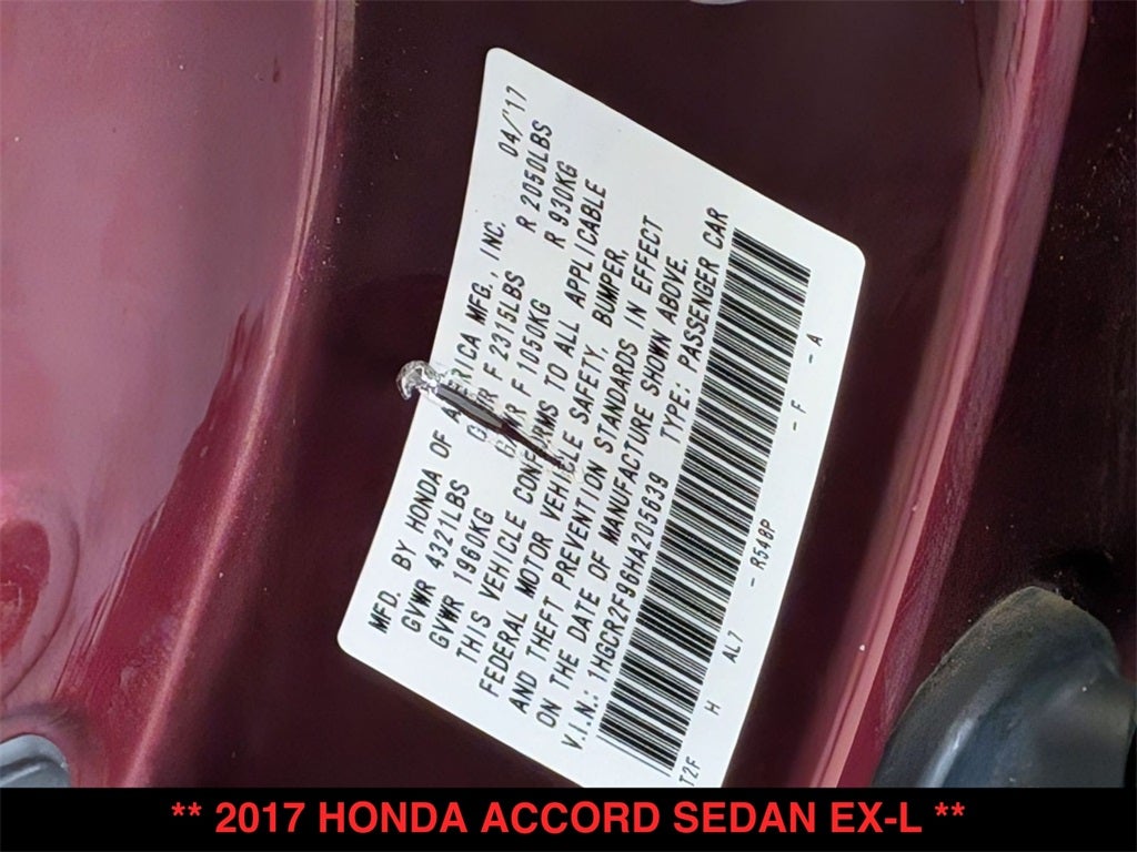 2017 Honda Accord EX-L w/Navigation and Honda Sensing